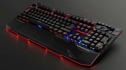 a computer keyboard with red and blue lights