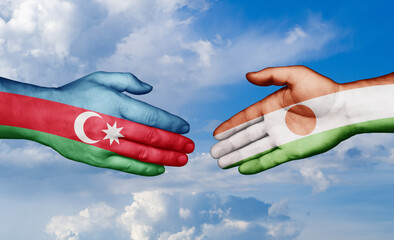 Niger and Azerbaijan country handshaking with flags, consensus concept international co-operation illustration