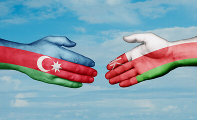 Oman and Azerbaijan country handshaking with flags, consensus concept international co-operation illustration