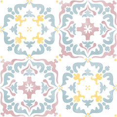 Interior spanish tiles, kitchen mosaic portuguese motifs. Interior racy vector elements