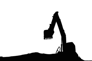 Excavators silhouette are digging  soil in the construction site  on   white background. © chaphot