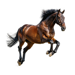 Fototapeta premium Brown stallion horse jumping isolated on transparent background cutout PNG