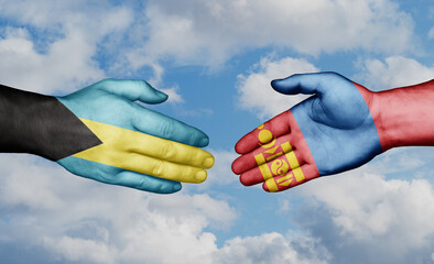Mongolia and Bahamas country handshaking with flags, consensus concept international co-operation illustration