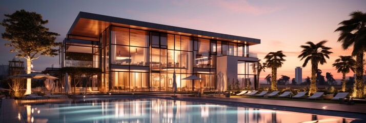 futuristic designed architecture of super modern luxury hotel