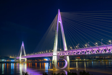 Night view of Baiju Temple Yangtze River Bridge, Chongqing, China.Chinese translation: Baiju Temple...