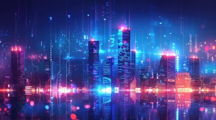 Fototapeta premium Futuristic Cityscape with Neon Lights