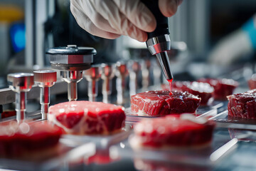 cell-based meat undergoing testing in a scientific facility