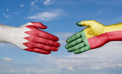 Benin and Bahrain country handshaking with flags, consensus concept international co-operation illustration