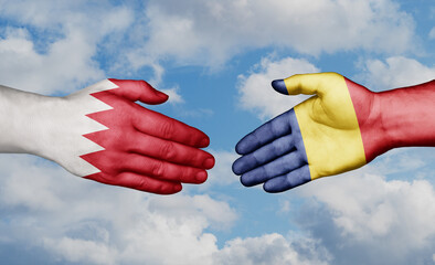 Republic of Chad and Bahrain country handshaking with flags, consensus concept international co-operation illustration