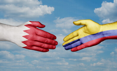 Colombia and Bahrain country handshaking with flags, consensus concept international co-operation illustration