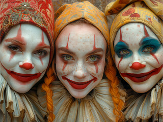 Obraz premium Beautiful clown girls at the Clown Day party