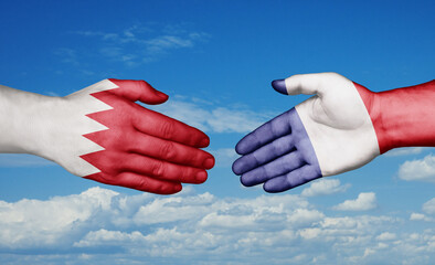 Bahrain and France country handshaking with flags, consensus concept international co-operation illustration