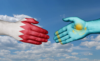 Kazakhstan and Bahrain country handshaking with flags, consensus concept international co-operation illustration