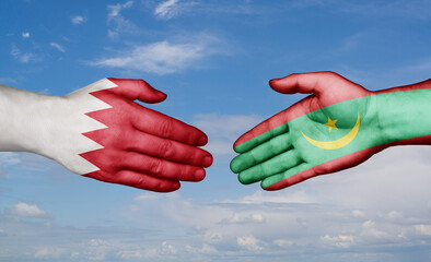 Mauritania and Bahrain country handshaking with flags, consensus concept international co-operation illustration