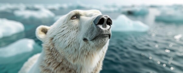 Fototapeta premium Majestic Polar Bear Gazing Amidst Melting Icebergs in the Arctic Tundra