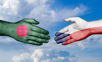 Czech Republic and Bangladesh country handshaking with flags, consensus concept international co-operation illustration