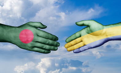 Gabon and Bangladesh country handshaking with flags, consensus concept international co-operation illustration