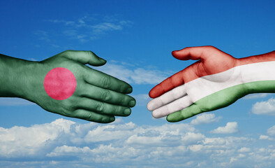 Hungary and Bangladesh country handshaking with flags, consensus concept international co-operation illustration