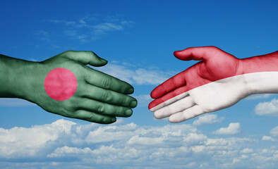 Indonesia and Bangladesh country handshaking with flags, consensus concept international co-operation illustration