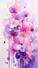 Purple Splashes Particles Watercolor Painting, Abstract Image, Texture, Pattern Background, Wallpaper, Cover and Screen of Smartphone, Cell Phone, Computer, Laptop, 9:16 and 16:9 Format