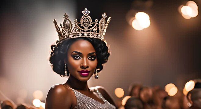 Woman with crown at a beauty pageant.