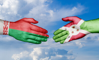 Burundi and Belarus country handshaking with flags, consensus concept international co-operation illustration