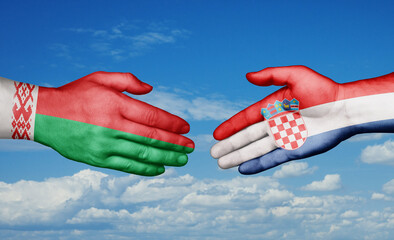 Croatia and Belarus country handshaking with flags, consensus concept international co-operation illustration
