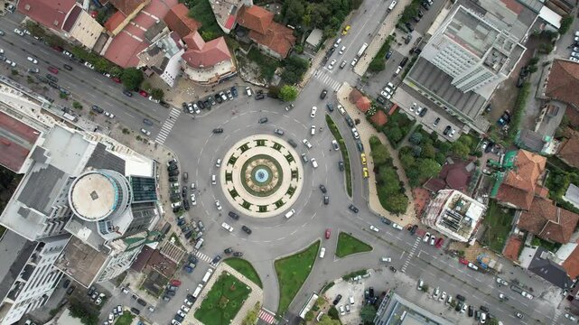 Skadar historical city with surrounding mountains and Skadar lake,Shkoder,Albania,Balkan,Europe,aerial panorama landscape view, cityscape