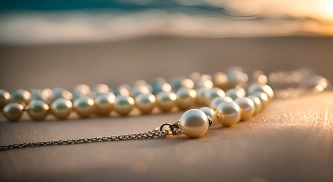 Pearl necklace on the beach.
