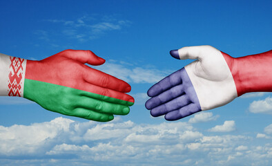 Belarus and France country handshaking with flags, consensus concept international co-operation illustration