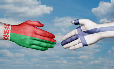 Finland and Belarus country handshaking with flags, consensus concept international co-operation illustration