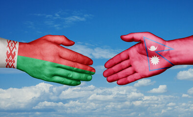 Nepal and Belarus country handshaking with flags, consensus concept international co-operation illustration