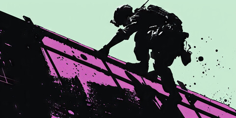 Covert Infiltration: A special forces soldier silently scaling a wall during a mission.