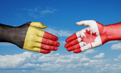 Canada and Belgium country handshaking with flags, consensus concept international co-operation illustration