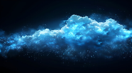 Glowing blue digital cloud copy space. Generative AI