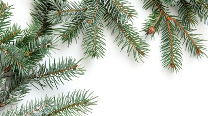 Obraz premium Pine branches on white for Christmas card template
