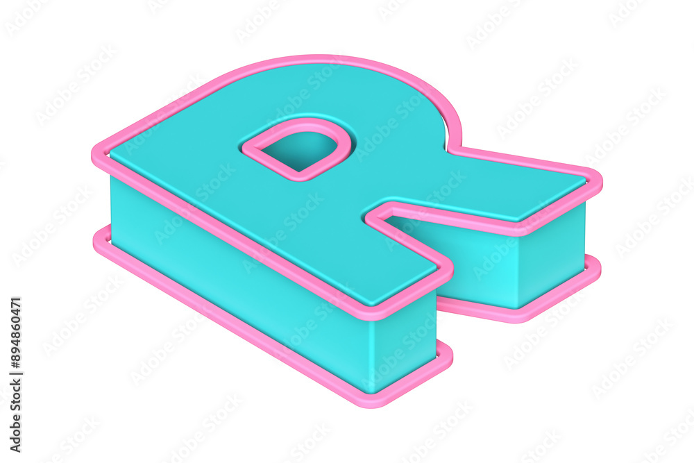 Aufkleber top view 3d letter r in turquoise and pink. isometric 3d rendering display typography suitable for p