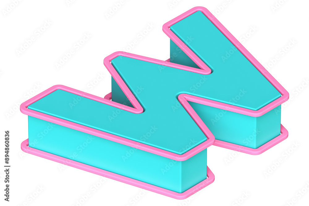Poster isometric 3d letter w in teal and pink. retro modern 3d rendering display font suitable for poster, 