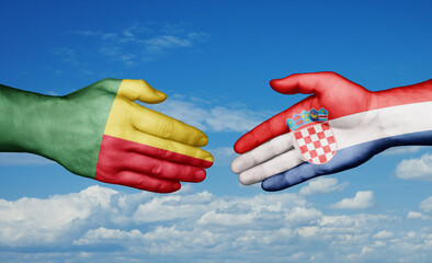 Croatia and Benin country handshaking with flags, consensus concept international co-operation illustration