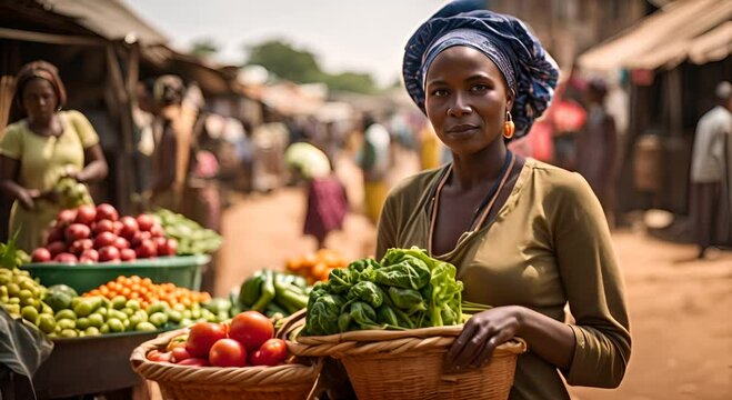 African woman selling food at a market.