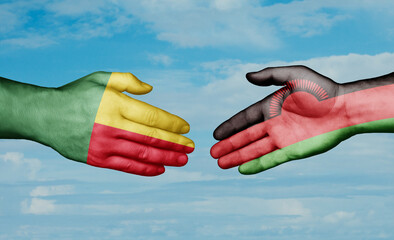 Malawi and Benin country handshaking with flags, consensus concept international co-operation illustration