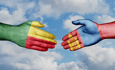 Mongolia and Benin country handshaking with flags, consensus concept international co-operation illustration