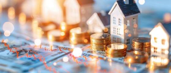 Maximizing returns in residential properties through municipal bonds focus on real estate growth, futuristic, Overlay, residential area backdrop