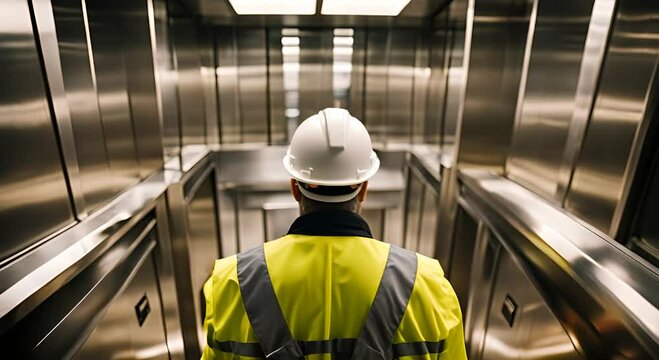 Maintenance man checking an elevator.
