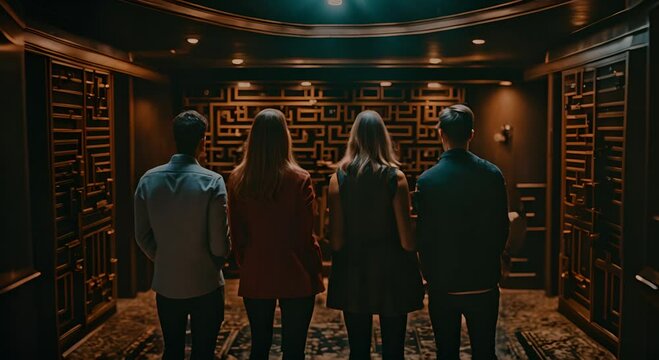 Friends playing in escape room.
