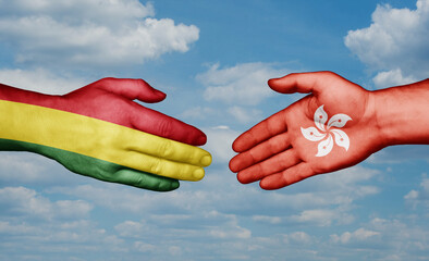 Hong Kong and Bolivia country handshaking with flags, consensus concept international co-operation illustration