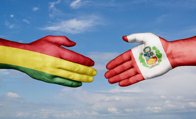 Peru and Bolivia country handshaking with flags, consensus concept international co-operation illustration