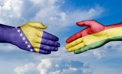 Bolivia and Bosnia and Herzegovina country handshaking with flags, consensus concept international co-operation illustration