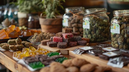 Variety of Cannabis Infused Edibles on Display for Sale at a Dispensary