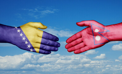 Nepal and Bosnia and Herzegovina country handshaking with flags, consensus concept international co-operation illustration